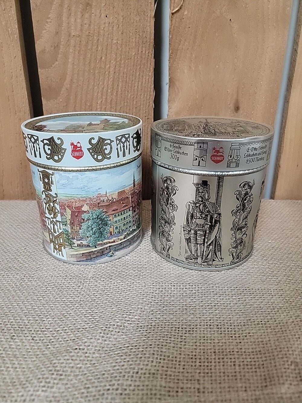 Set of 2 German cookie gingerbread tins - with trains, village scenes